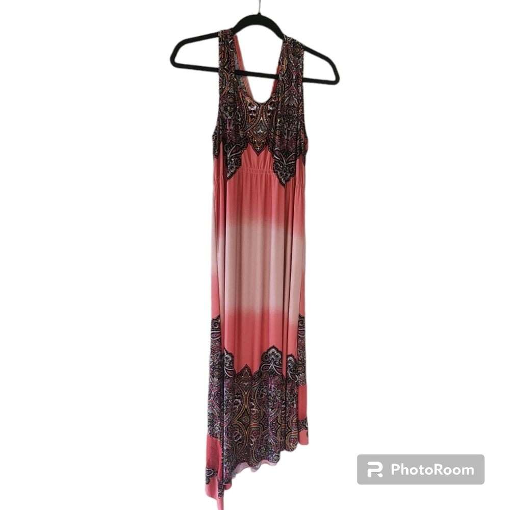 Live and Let Live pink black, and orange Paisley maxi dress. Size Large.